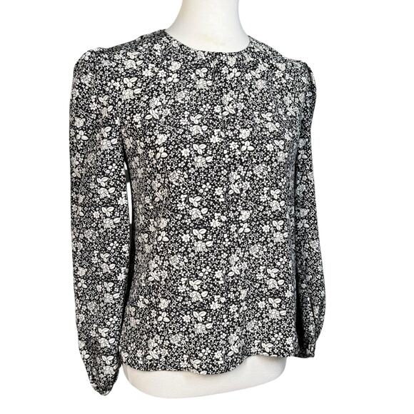 Co 100% Silk Black White Floral Blouse Small - Picture 2 of 11
